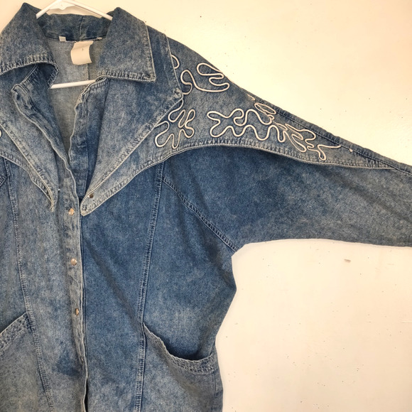 Vintage 80s Denim Jean Jacket Coat Women's S Western Yoke Stonewashed Snaps - Picture 4 of 16